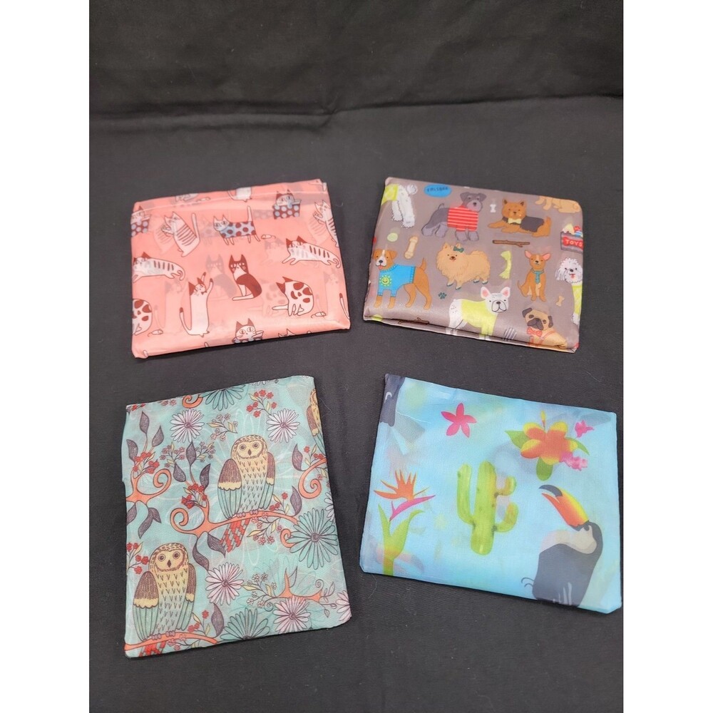 Lot Of 4 Reusable Nylon Bags All Different Patterns